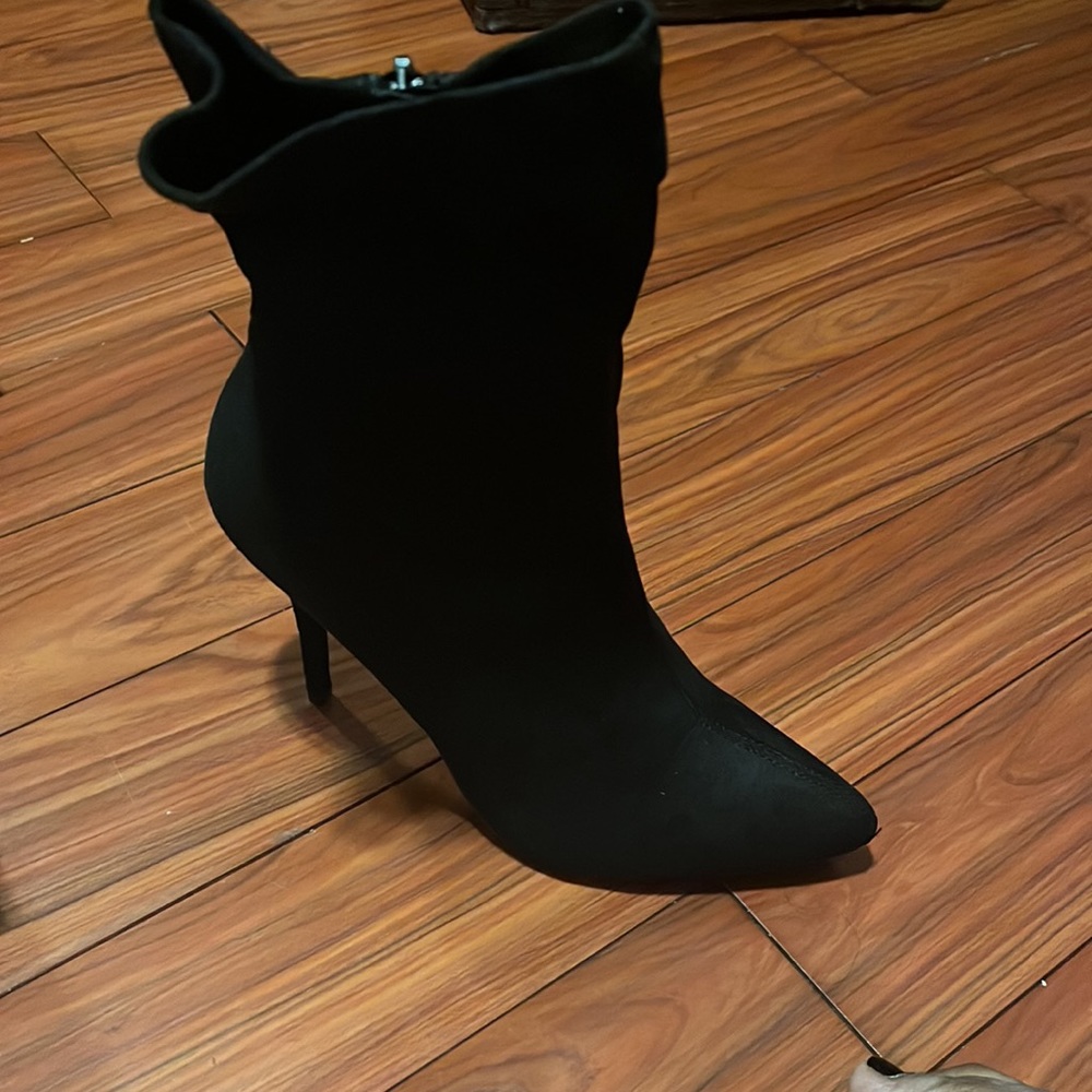 Cute black suede heeled booties